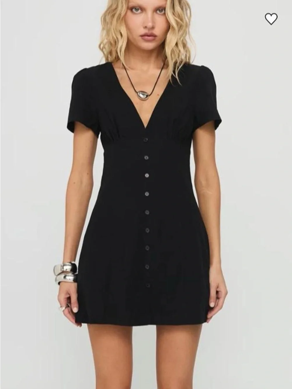 Princess House Black Mini Dress with V-Neck and Button Front